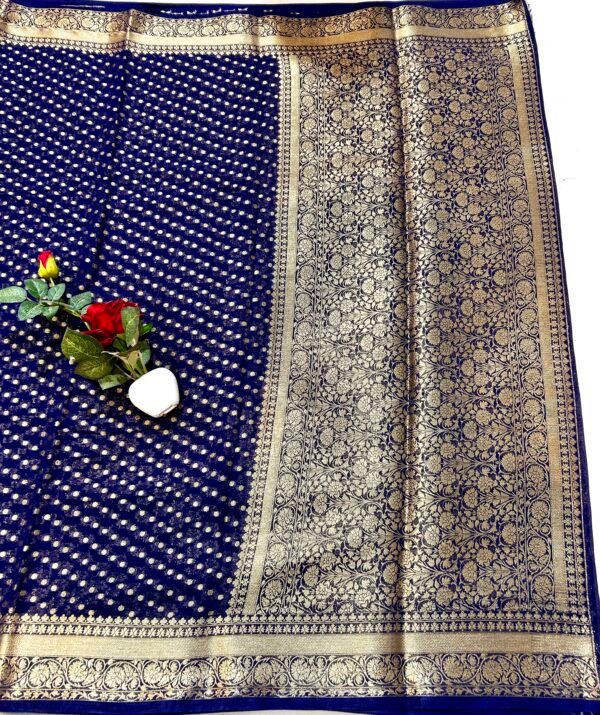 Navy blue colour shifon georgette saree