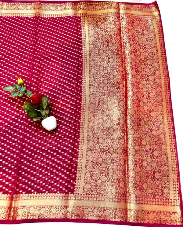 Cherry red colour shifon georgette saree