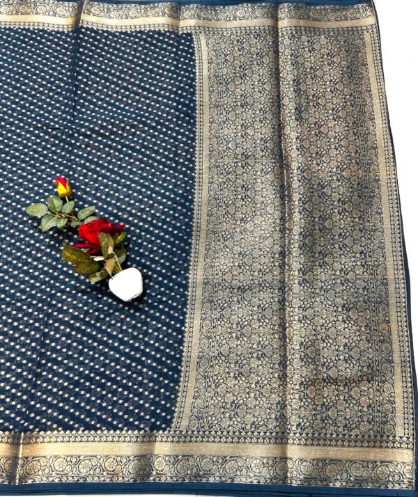 German blue colour shifon georgette saree