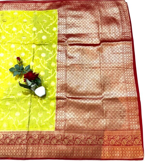 Lemon contras colour fancy georgette jaal saree