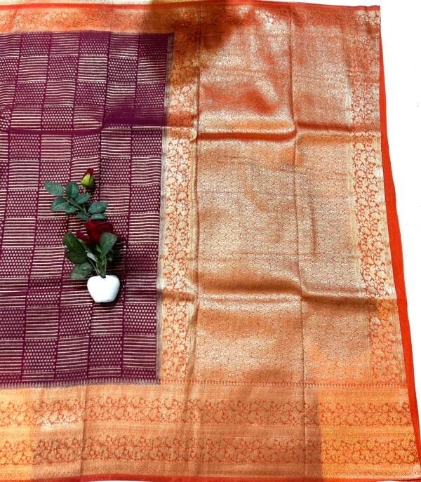 Maroon contras fancy georgette brocade saree