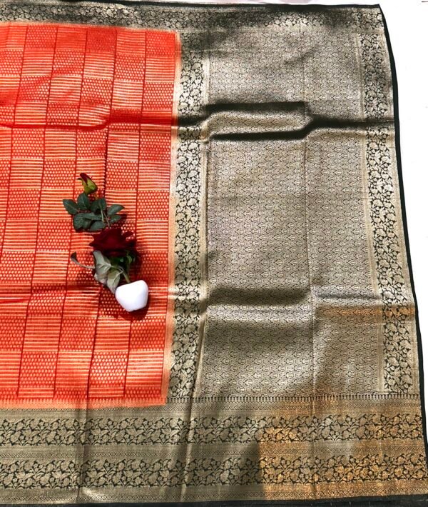 Orange contras fancy georgette brocade saree