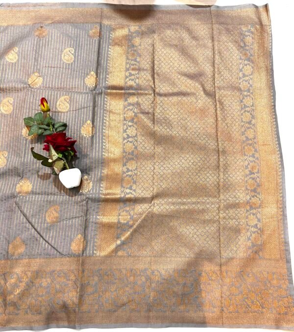 Grey colour silk georgette stripes jhumar saree