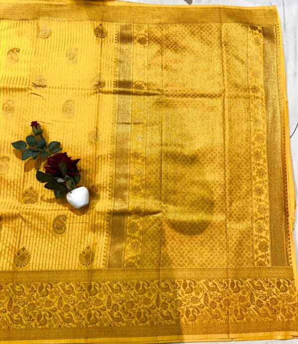 Yellow colour silk georgette stripes jhumar saree