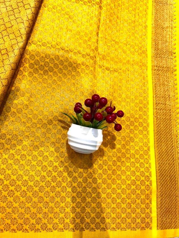 Yellow colour silk georgette stripes jhumar saree - Image 3