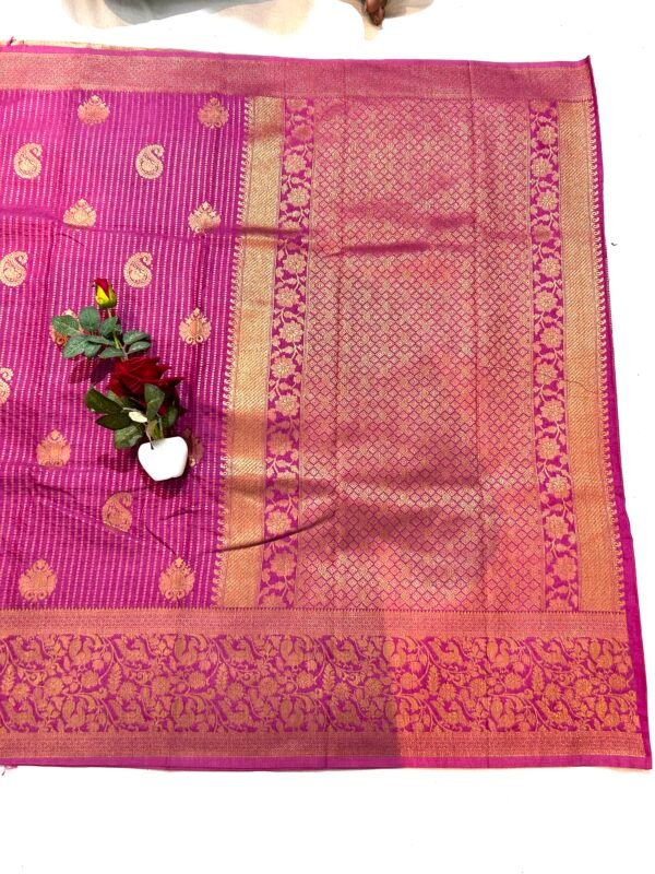 Rani colour silk georgette stripes jhumar saree