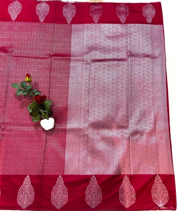 Maroon colour silk georgette stripes brocade weaving saree