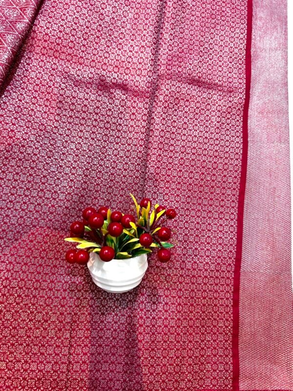 Maroon colour silk georgette stripes brocade weaving saree - Image 3