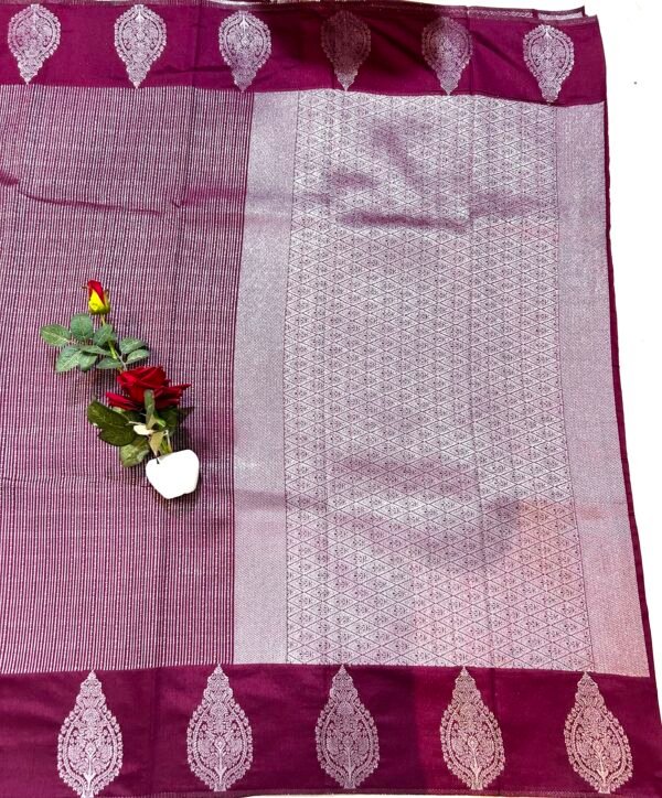 Wine colour silk georgette stripe brocade saree