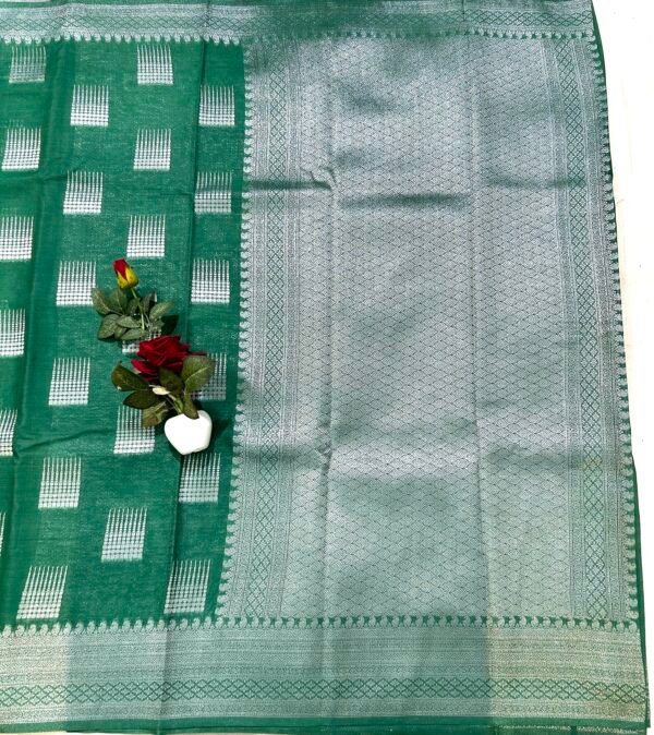 Bottle green colour silk georgette silver zari buta saree