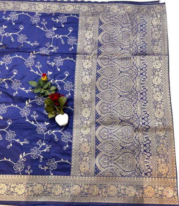 Navy blue colour H.O silk flower jaal saree