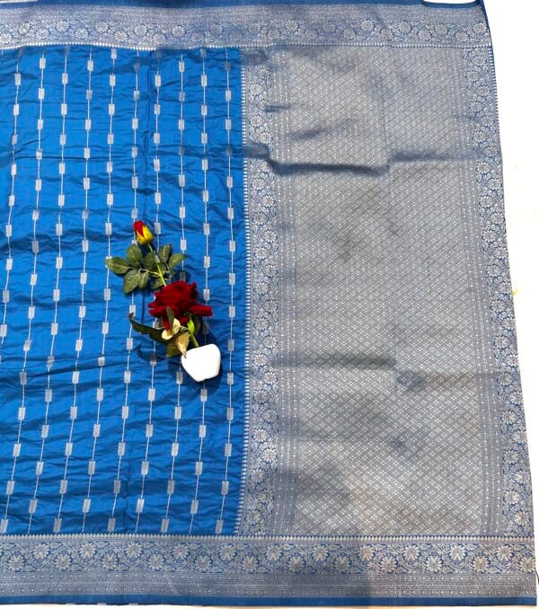 German blue colour H.O silk stripes buti saree