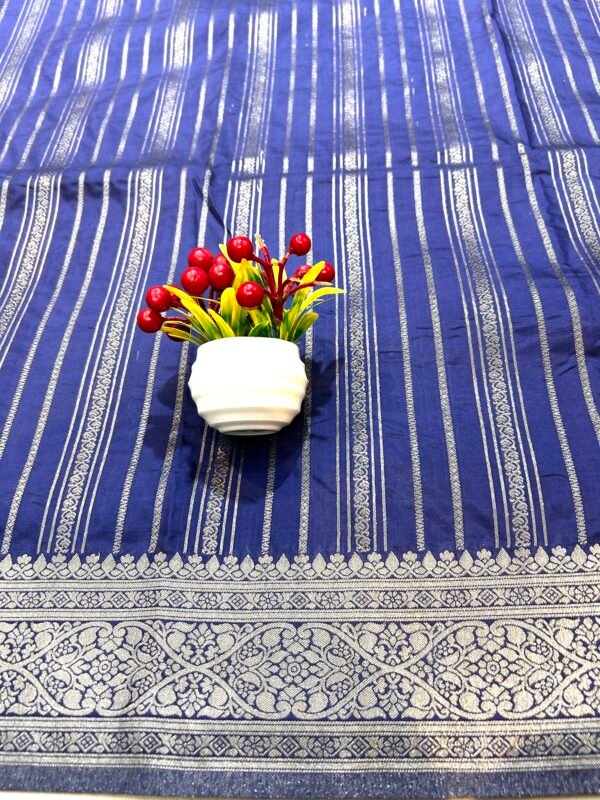 Navy blue H.O silk stripes line saree - Image 2