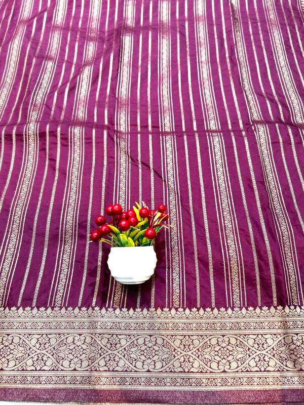 Wine colour H.O silk stripes line saree - Image 2