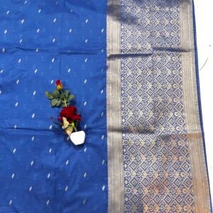 German blue H.O silk chinna buti saree