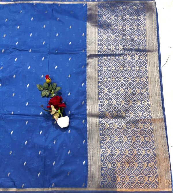 German blue H.O silk chinna buti saree