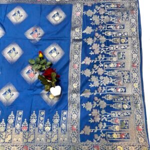 German blue colour Russian silk shaded buta saree