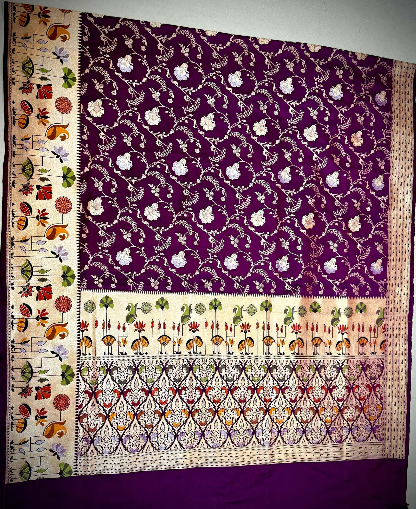 Elegant Purple Katan Saree Fabric with Floral Weaving - Image 4