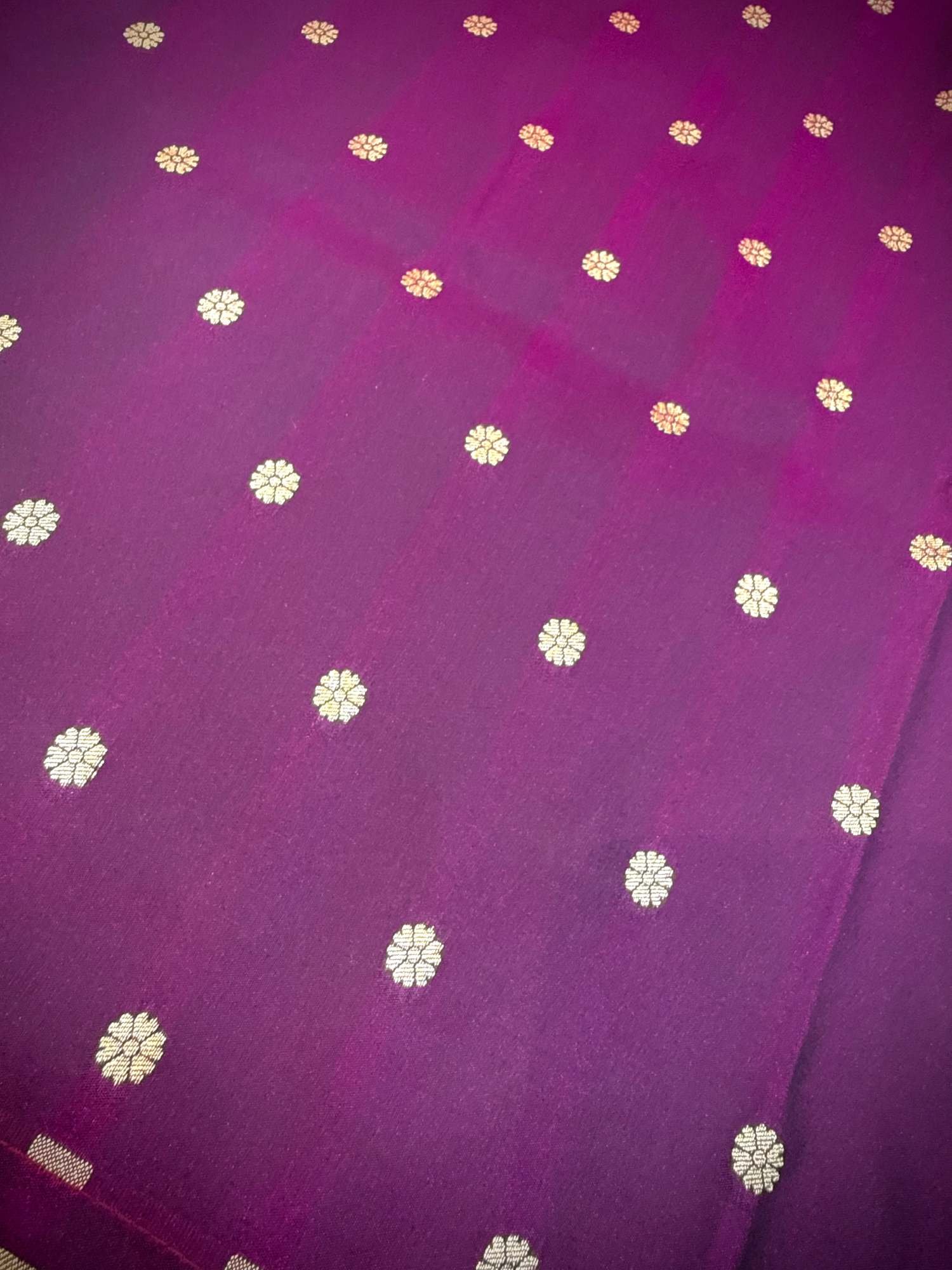 Elegant Purple Katan Saree Fabric with Floral Weaving - Image 3