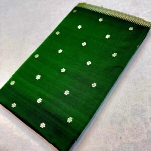 Emerald Green Katan Silk Saree with Gold Floral Buttas