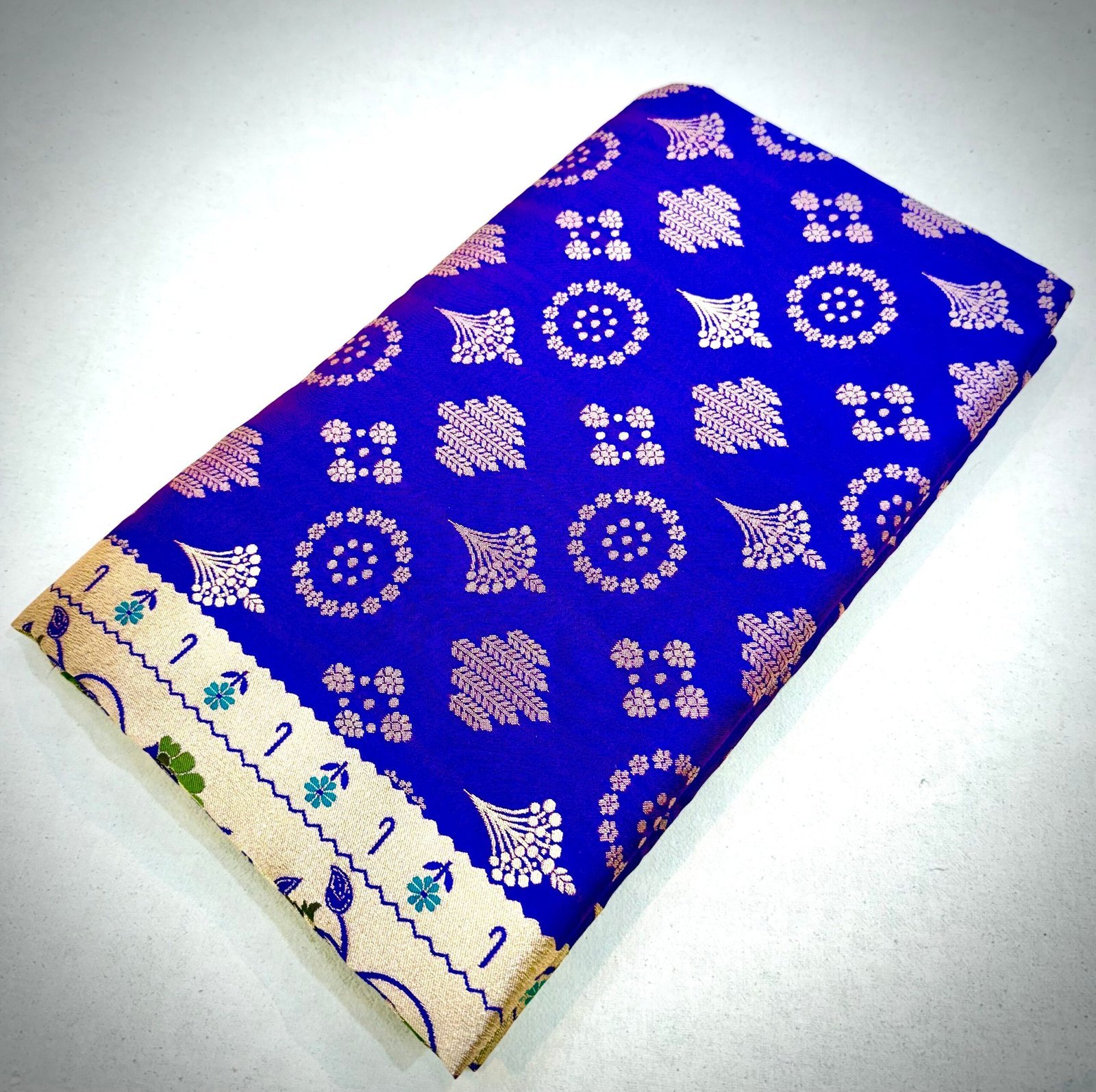 Royal Blue Mashru Silk Saree Fabric with Traditional Butta Weaving