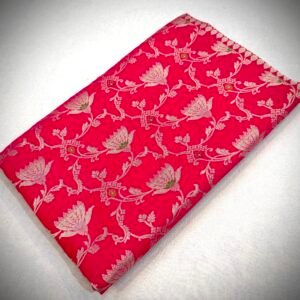 Bright Red Katan Silk Saree with All-Over Floral Weaving