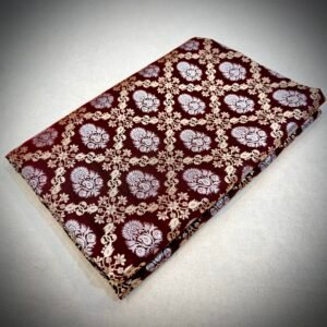 Dark maroon colour Banarasi mashru katan silk saree jaal pattern golden and silver zari weaving