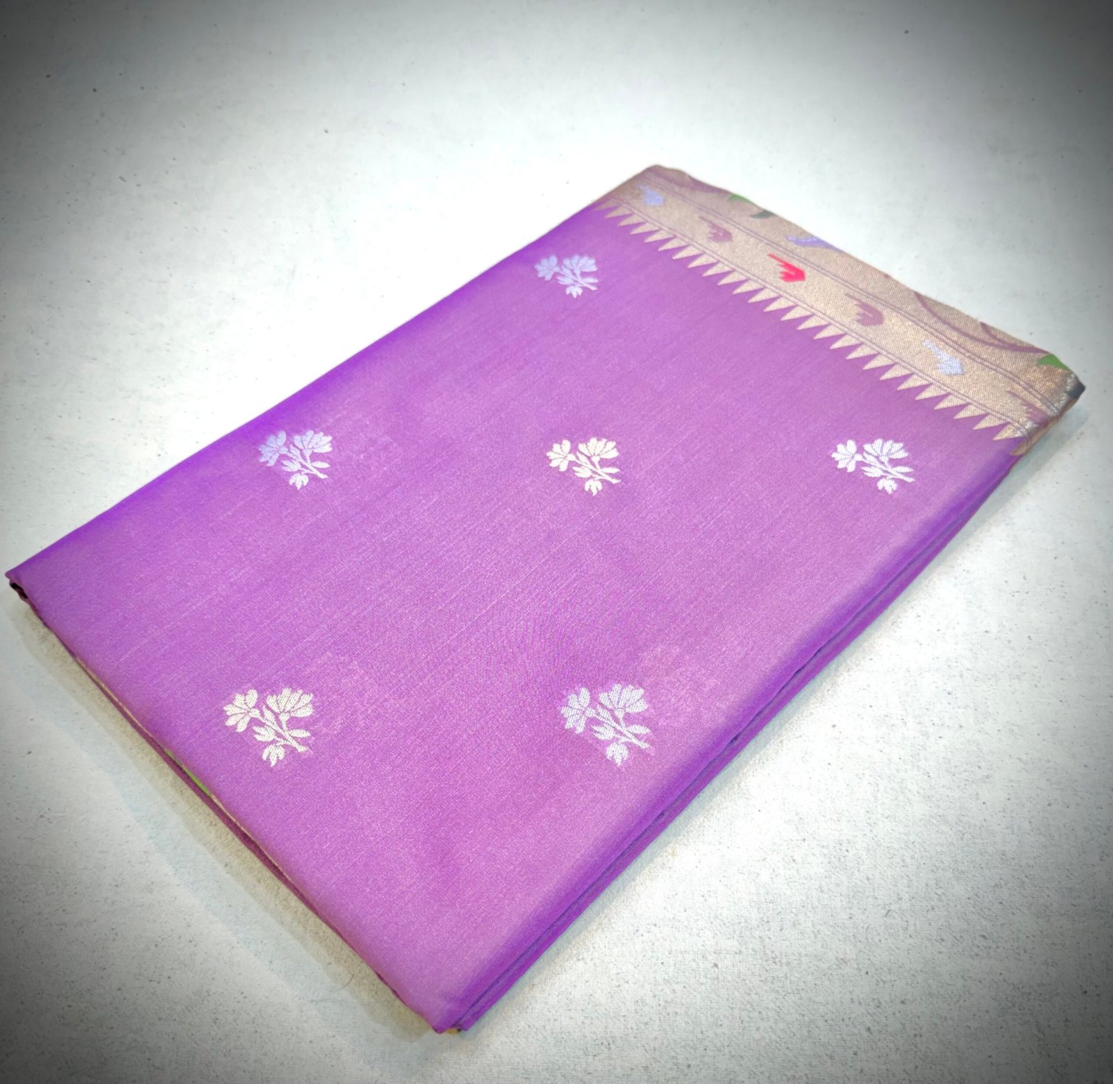 Onion pink colour Banarasi mashru silk paithani soft golden and silver zari weaving