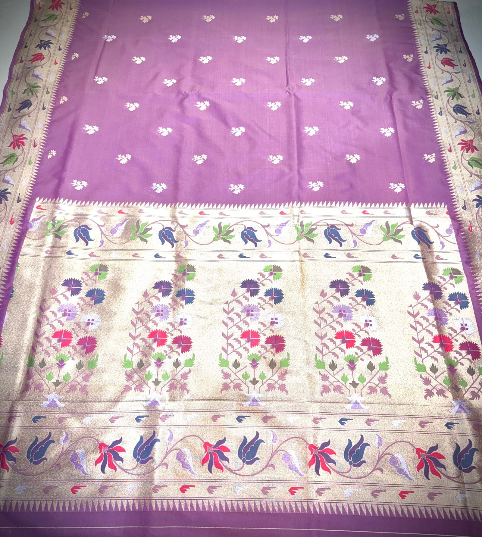 Onion pink colour Banarasi mashru silk paithani soft golden and silver zari weaving - Image 2