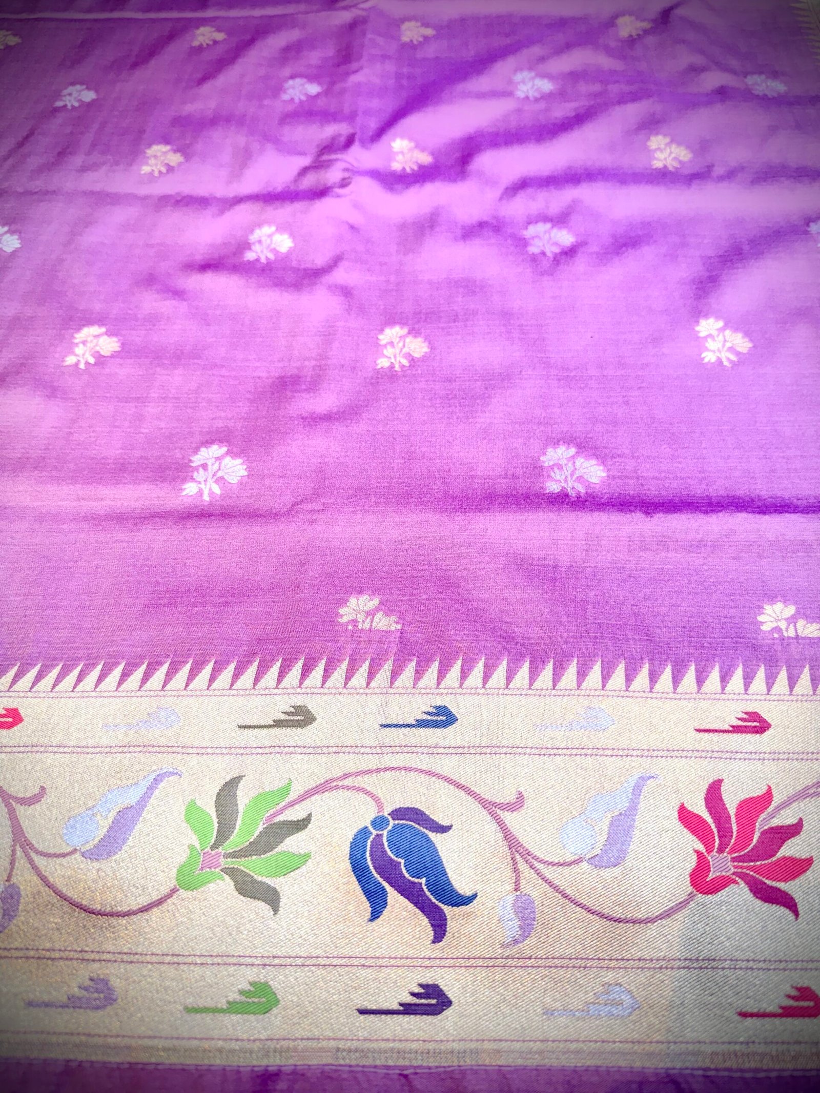 Onion pink colour Banarasi mashru silk paithani soft golden and silver zari weaving - Image 3