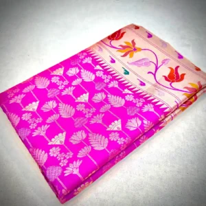 Magenta Pink Katan Silk Saree with Floral & Leaf Motif Weaving