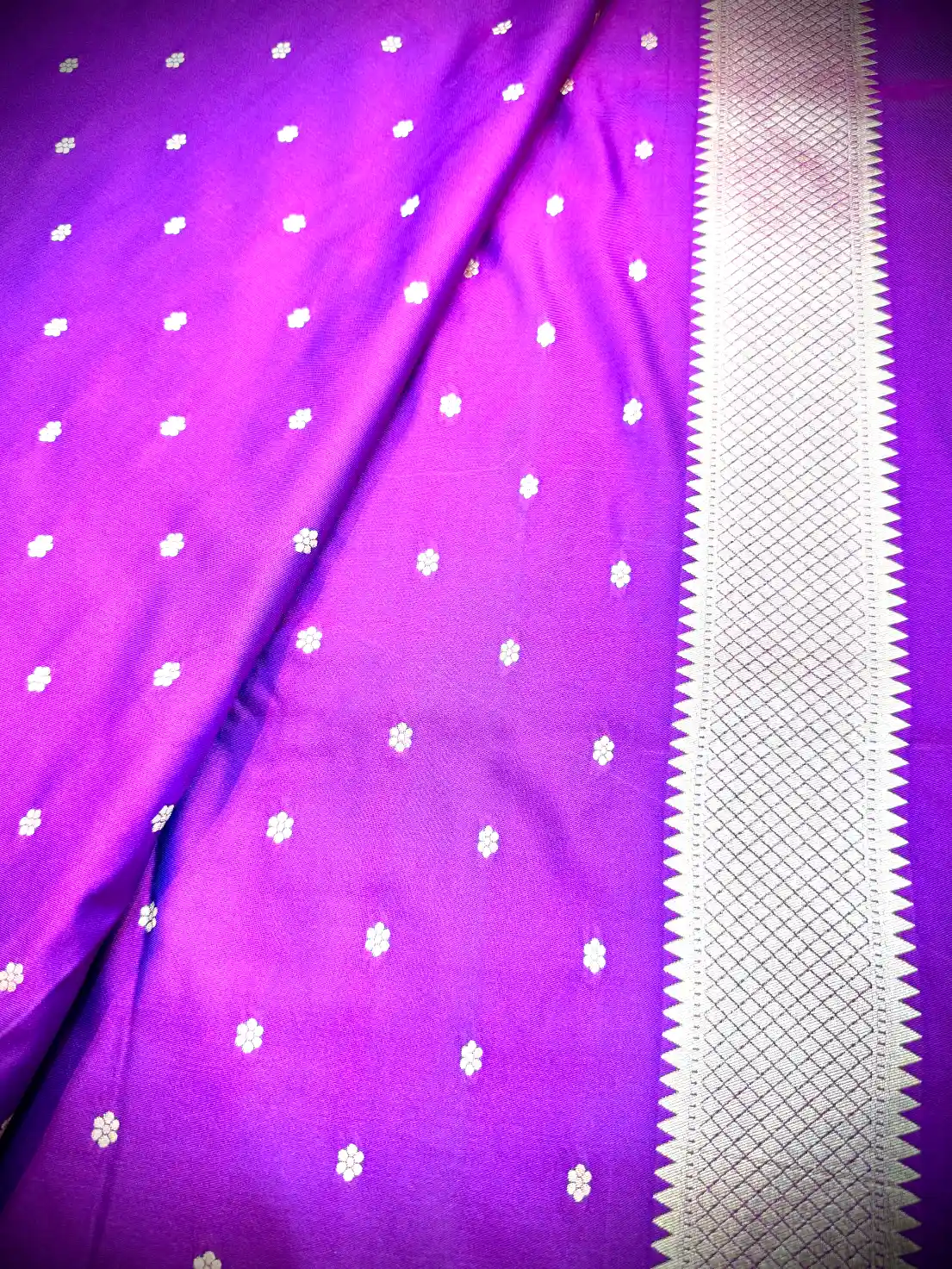 Purple Katan Silk Saree with Minimal Polka Butti Design - Image 4