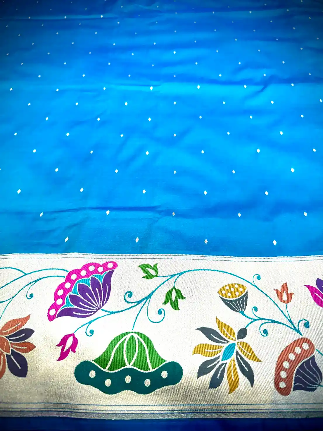 Sky Blue Katan Silk Saree with Minimal Butti Design - Image 5