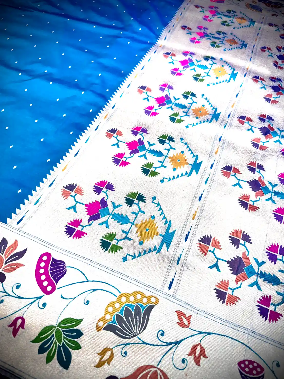 Sky Blue Katan Silk Saree with Minimal Butti Design - Image 2