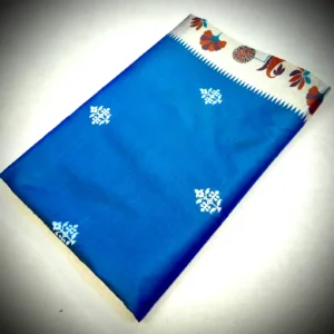 Royal Blue Katan Silk Saree with Minimal Floral Butti & Contrast Border